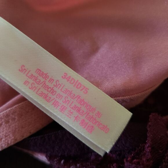 PINK Victoria's Secret Date Push-Up Lace Bra Women's Size 34D Pink Burgundy - Picture 12 of 15